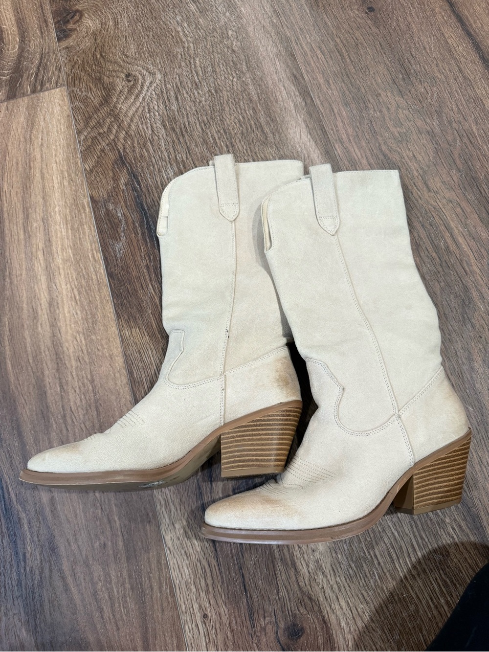 BEACH by Matisse Cream Suede Mid-Calf Heeled Cowboy Boots